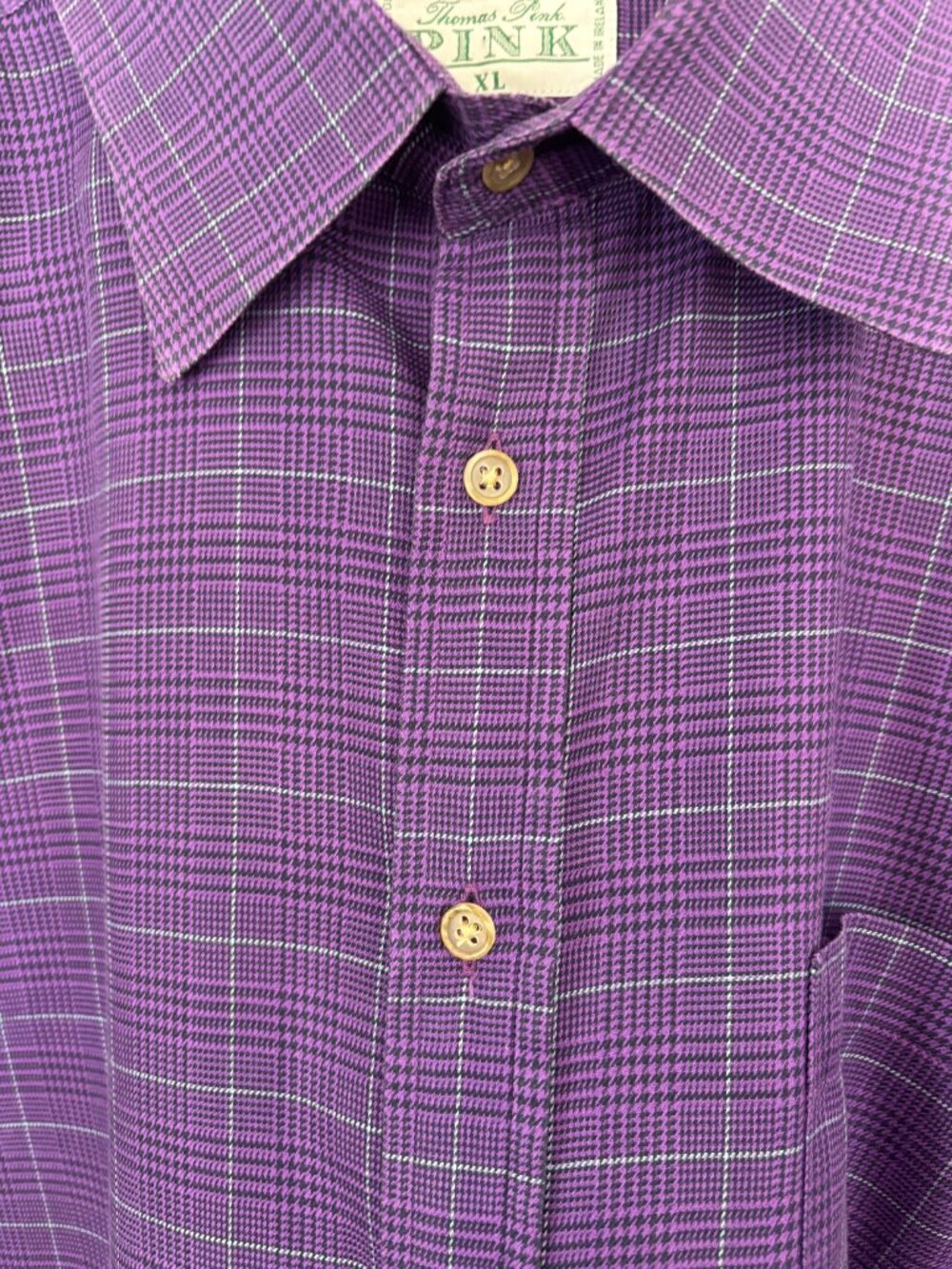 Thomas Pink Finest Twill Purple Glen Plaid Dress Shirt Men's XL - Picture 4 of 13